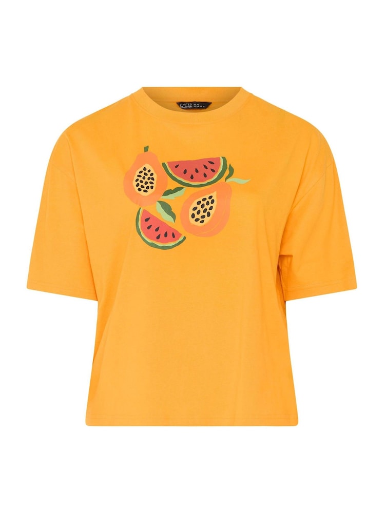 Yours Curve Orange Limited Fruit Print T-Shirt - Image 5 of 5