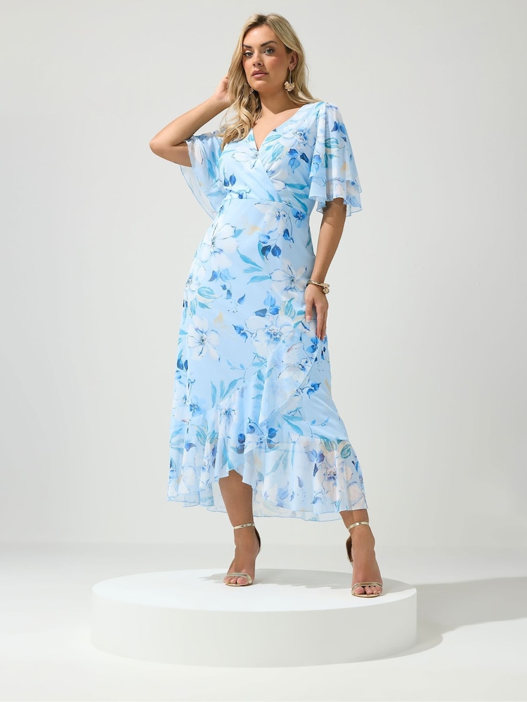 أزرق مشجر - Yours Curve London Mesh Wrap Ruffle Dress - Image 1 of 5 أزرق مشجر - Yours Curve London Mesh Wrap Ruffle Dress - Image 1 of 5