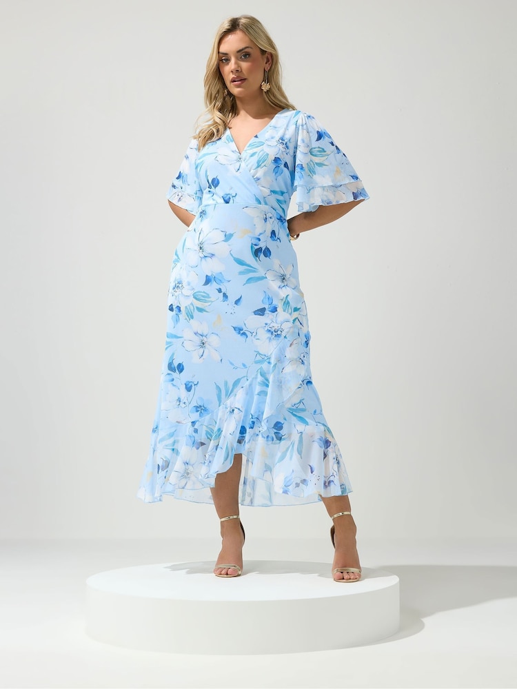 أزرق مشجر - Yours Curve London Mesh Wrap Ruffle Dress - Image 2 of 5 أزرق مشجر - Yours Curve London Mesh Wrap Ruffle Dress - Image 2 of 5