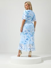 أزرق مشجر - Yours Curve London Mesh Wrap Ruffle Dress - Image 3 of 5