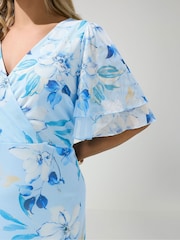 أزرق مشجر - Yours Curve London Mesh Wrap Ruffle Dress - Image 4 of 5