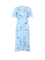 أزرق مشجر - Yours Curve London Mesh Wrap Ruffle Dress - Image 5 of 5