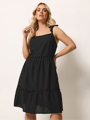 Yours Curve Black Linen Blend Tiered Smock Dress - Image 1 of 5