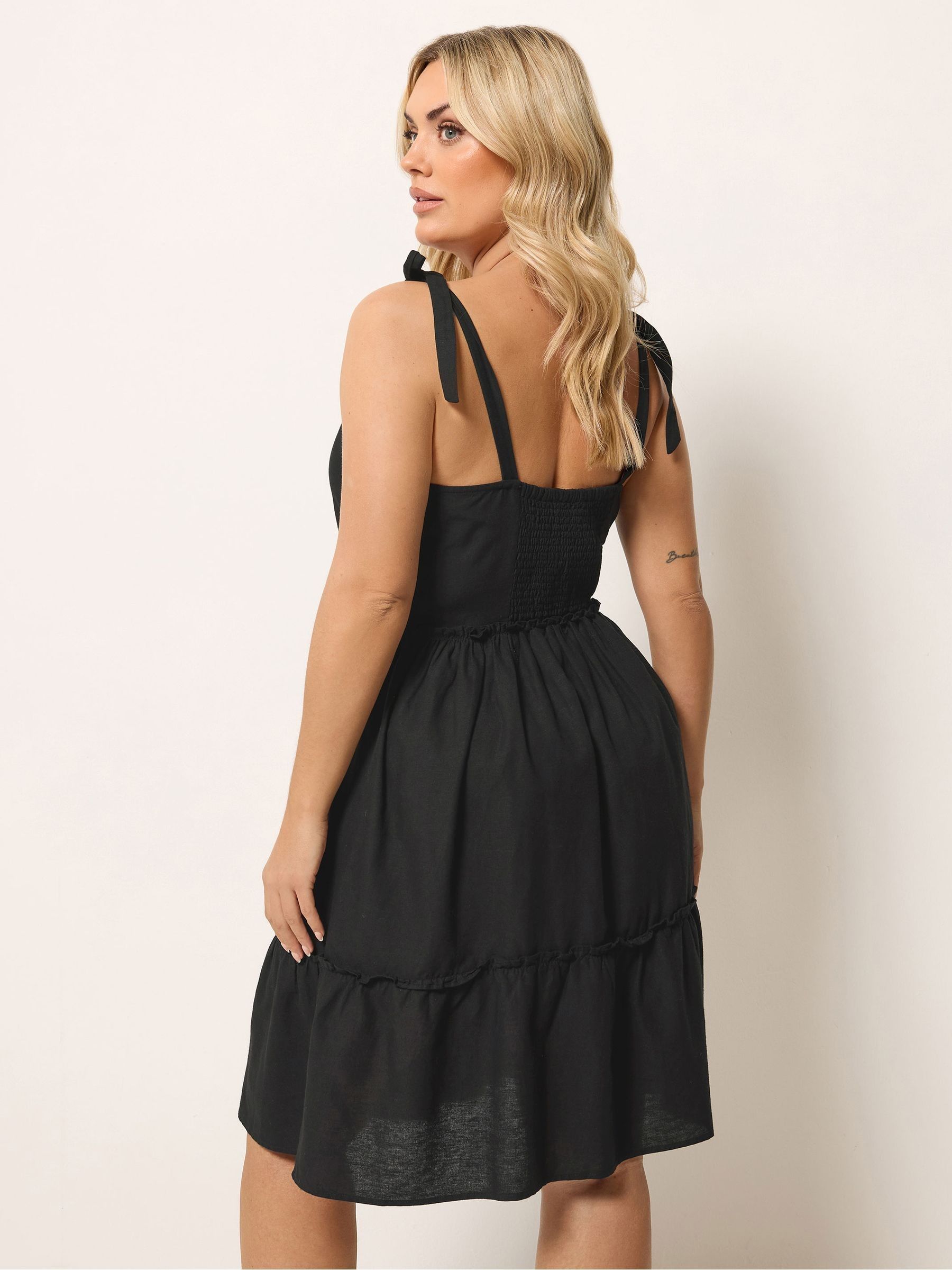 Buy Yours Curve Black Linen Blend Tiered Smock Dress from Next USA