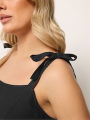 Yours Curve Black Linen Blend Tiered Smock Dress - Image 4 of 5