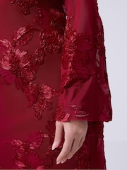 Yours Curve Red London Mesh Applique Long Sleeve Maxi Dress - Image 4 of 5