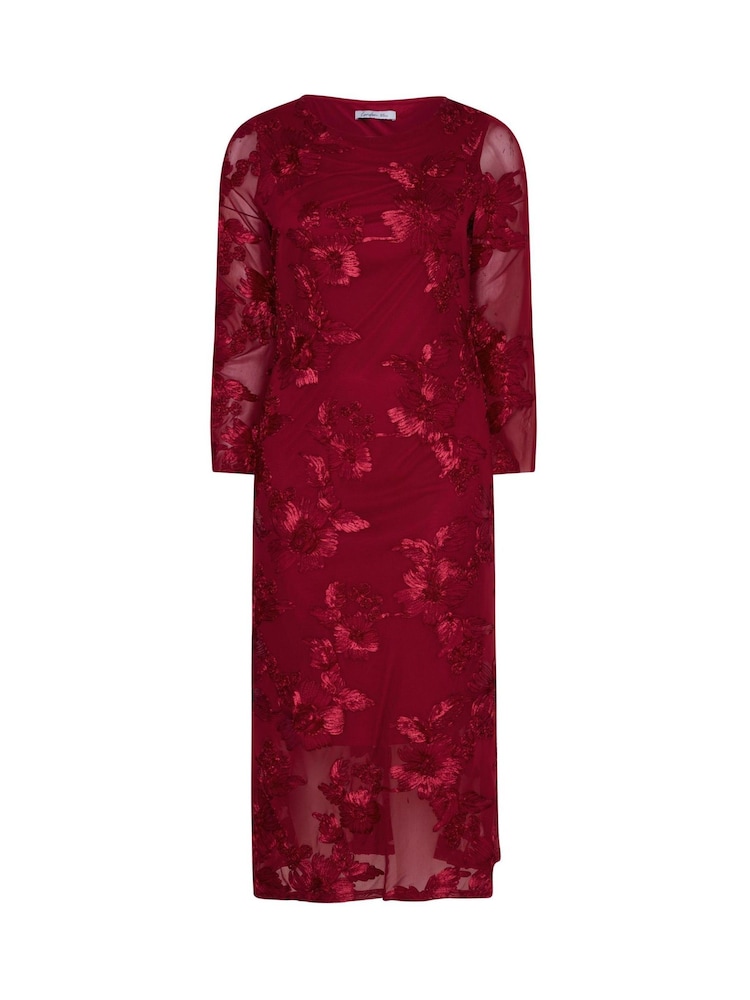 Yours Curve Red London Mesh Applique Long Sleeve Maxi Dress - Image 5 of 5