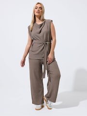 Yours Curve Brown Limited Textured Sleeveless Tie Top - Image 2 of 5
