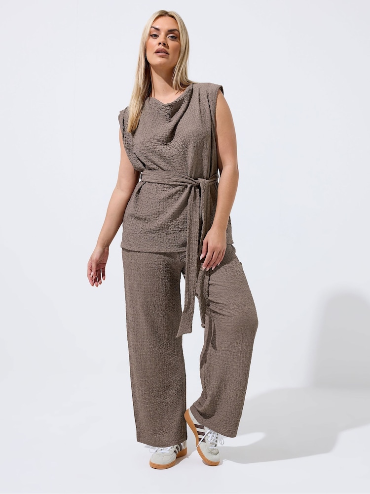 Yours Curve Brown Limited Textured Sleeveless Tie Top - Image 2 of 5