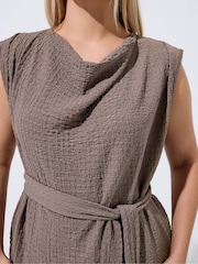 Yours Curve Brown Limited Textured Sleeveless Tie Top - Image 4 of 5