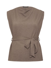 Yours Curve Brown Limited Textured Sleeveless Tie Top - Image 5 of 5