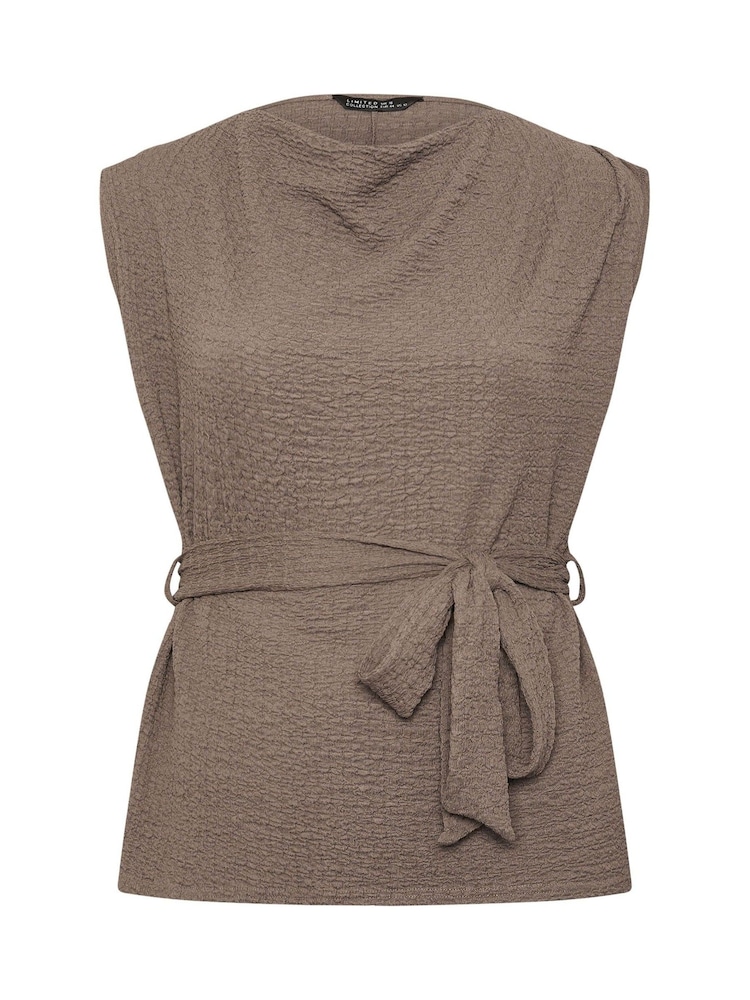 Yours Curve Brown Limited Textured Sleeveless Tie Top - Image 5 of 5