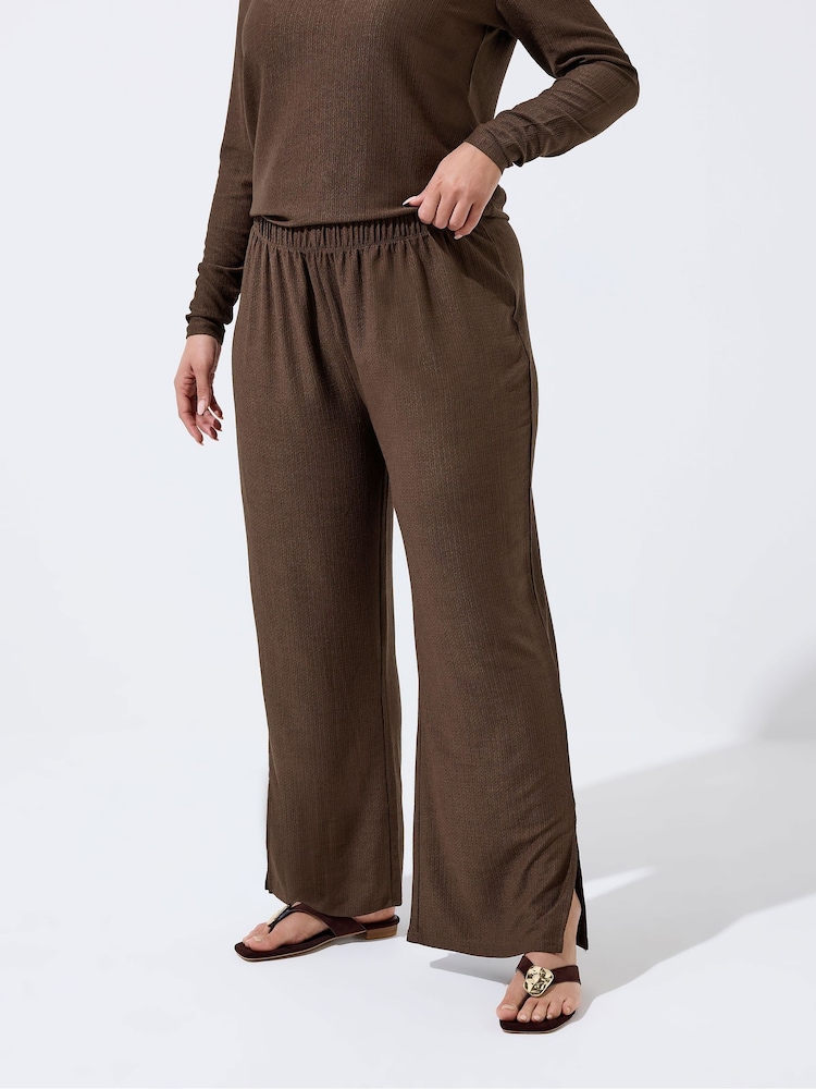 Yours Curve Limited Textured Wide Leg Trousers - Imagen 1 de 6