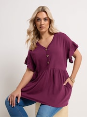Yours Curve Purple Peplum Button Blouse - Image 1 of 5
