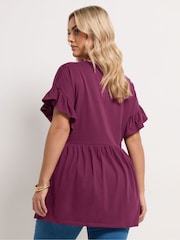 Yours Curve Purple Peplum Button Blouse - Image 3 of 5
