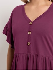Yours Curve Purple Peplum Button Blouse - Image 4 of 5