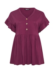 Yours Curve Purple Peplum Button Blouse - Image 5 of 5