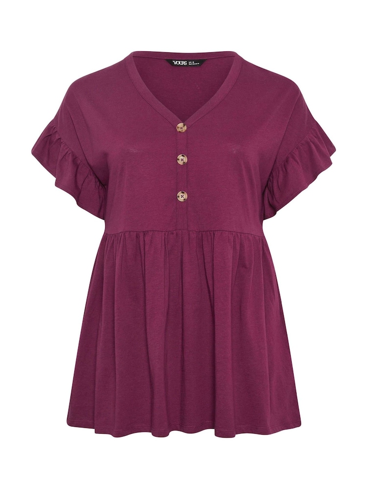 Yours Curve Purple Peplum Button Blouse - Image 5 of 5