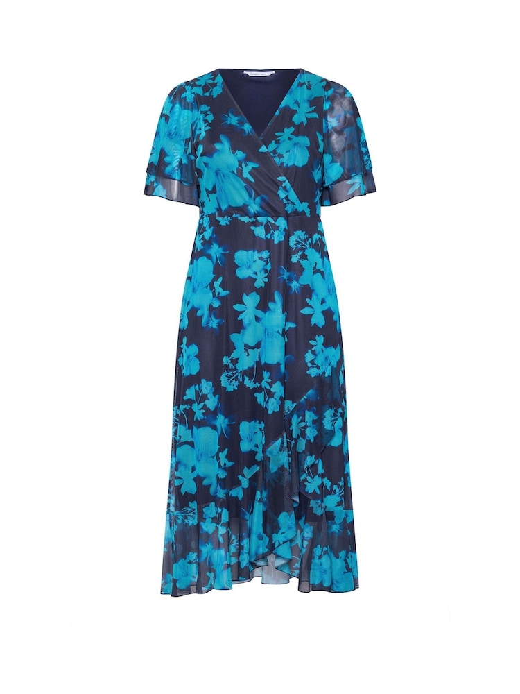 أزرق - Yours Curve London Mesh Wrap Ruffle Dress - Image 5 of 5