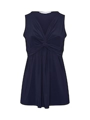 Yours Curve Blue London Sleeveless Knot Front Top - Image 1 of 5