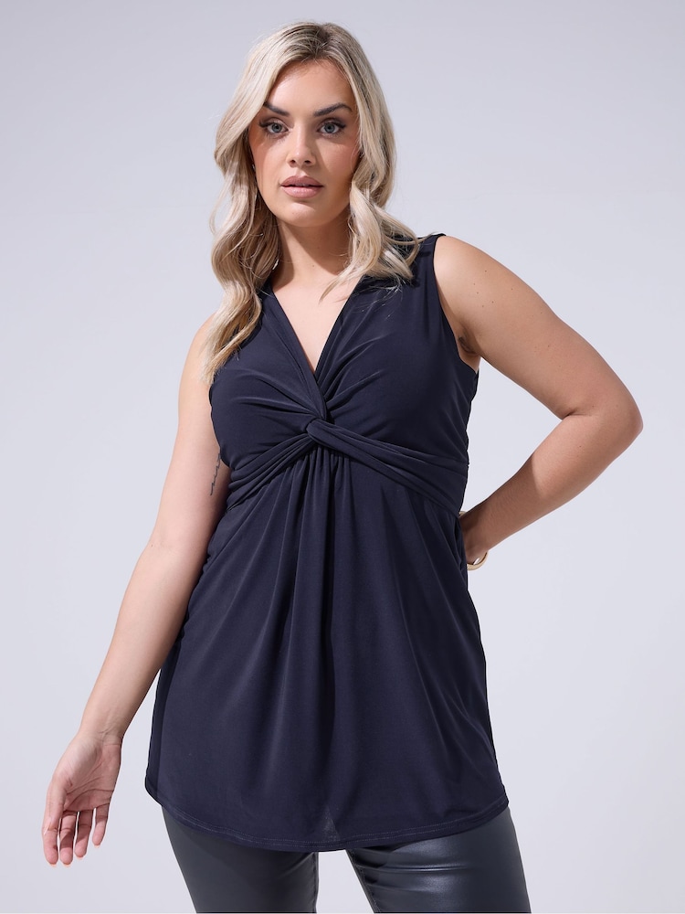 Yours Curve Blue London Sleeveless Knot Front Top - Image 1 of 5