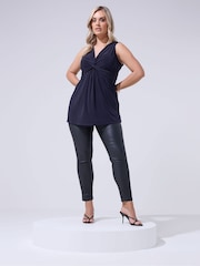 Yours Curve Blue London Sleeveless Knot Front Top - Image 2 of 5