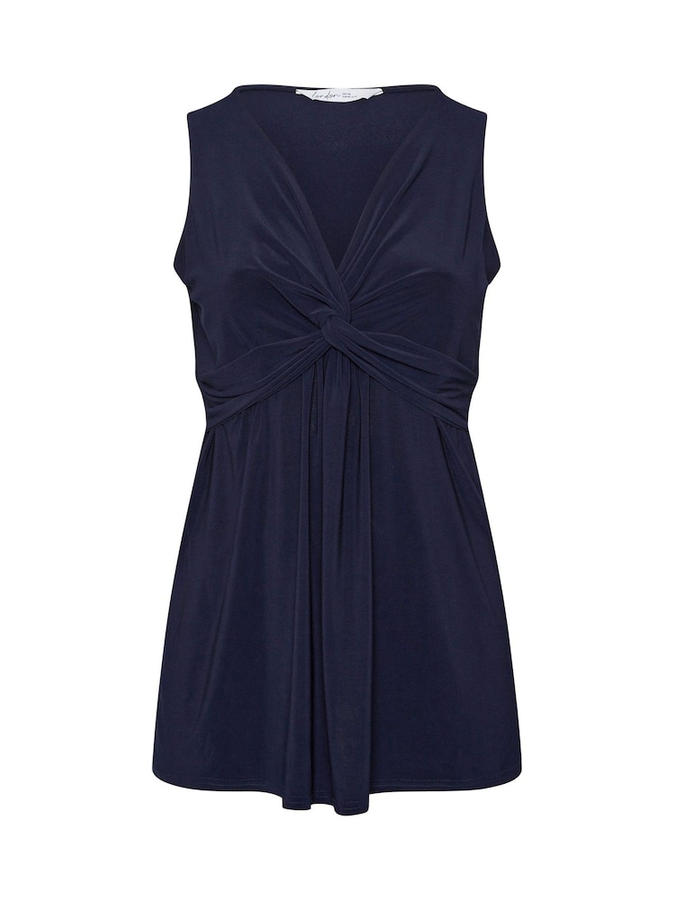 Yours Curve Blue London Sleeveless Knot Front Top - Image 5 of 5