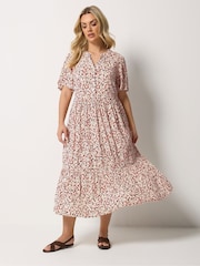 Yours Curve Orange Placket Tiered Dress - Image 1 of 5