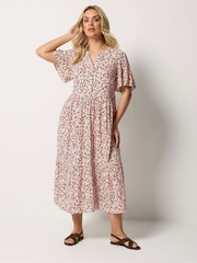 Yours Curve Orange Placket Tiered Dress - Image 2 of 5