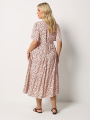 Yours Curve Orange Placket Tiered Dress - Image 3 of 5