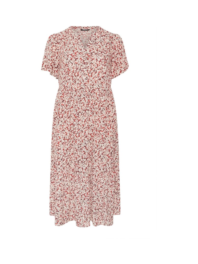 Yours Curve Orange Placket Tiered Dress - Image 5 of 5 Yours Curve Orange Placket Tiered Dress - Image 5 of 5