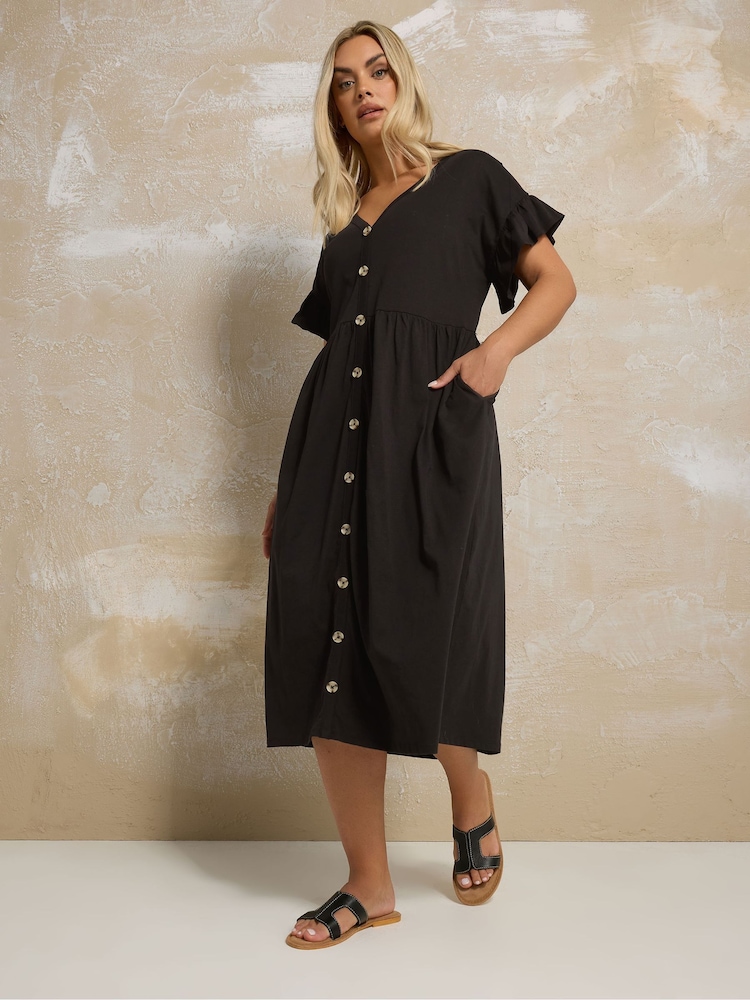 Yours Curve Black Peplum Midi Dress - Image 2 of 5 Yours Curve Black Peplum Midi Dress - Image 2 of 5