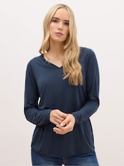 Long Tall Sally Blue Long Sleeve V-Neck Top - Image 1 of 5