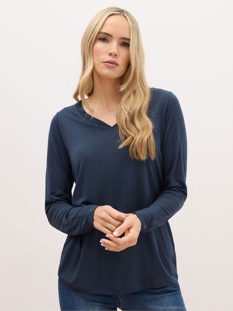 Long Tall Sally Blue Long Sleeve V-Neck Top - Image 1 of 5 Long Tall Sally Blue Long Sleeve V-Neck Top - Image 1 of 5
