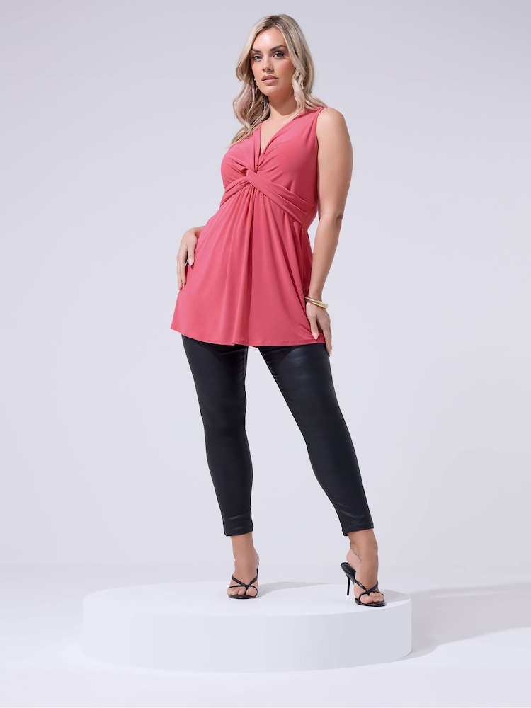Yours Curve Pink London Sleeveless Knot Front Top - Image 2 of 5