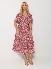 Yours Curve Red Placket Tiered Dress - Image 2 of 5