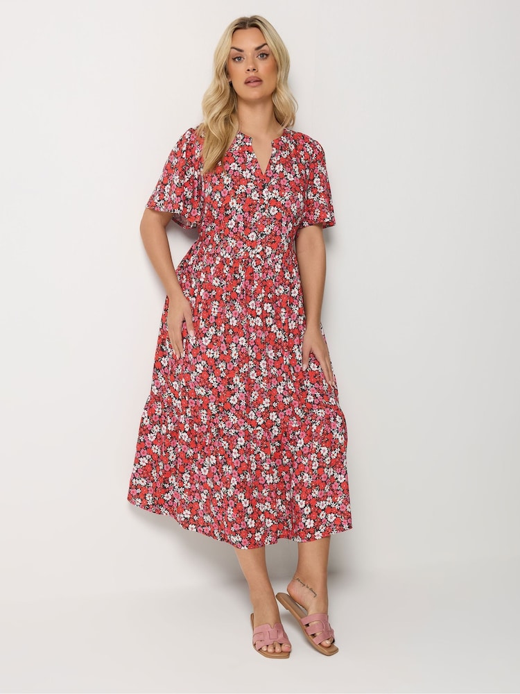 Yours Curve Red Placket Tiered Dress - Image 2 of 5