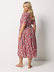 Yours Curve Red Placket Tiered Dress - Image 3 of 5