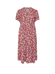 Yours Curve Red Placket Tiered Dress - Image 5 of 5