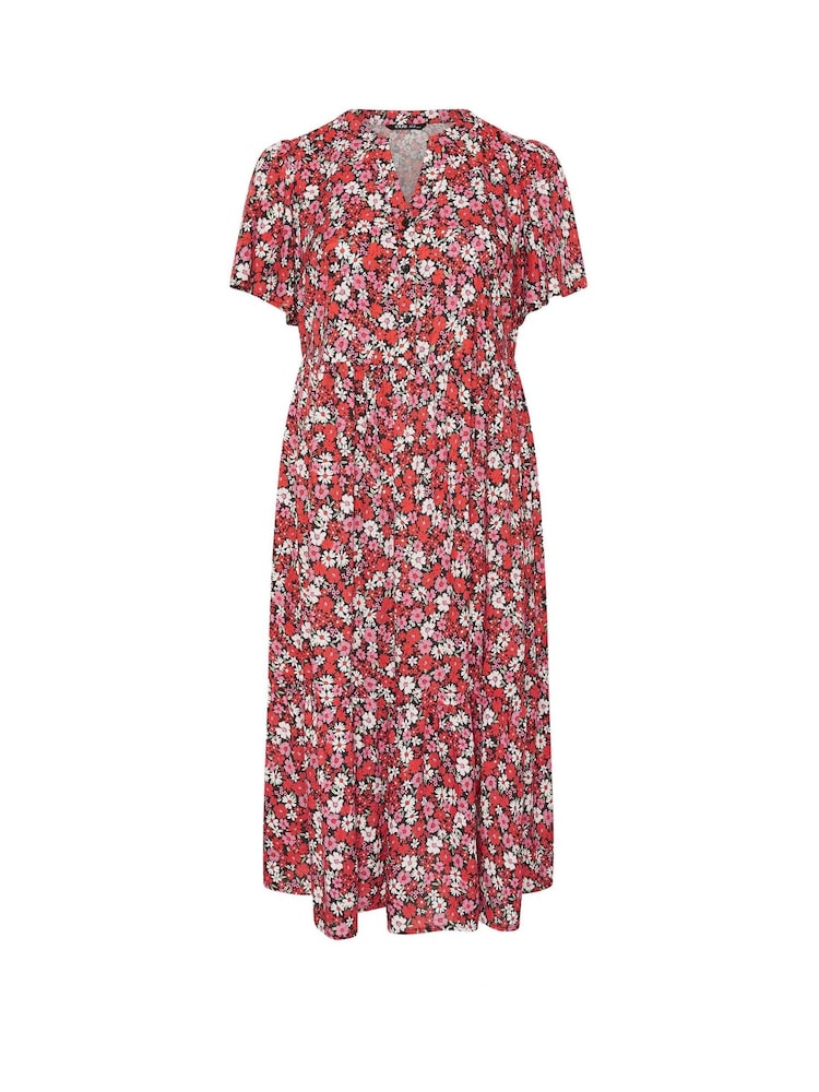 Yours Curve Red Placket Tiered Dress - Image 5 of 5