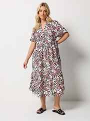 Yours Curve Black Ground Placket Tiered Dress - Image 2 of 5