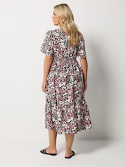 Yours Curve Black Ground Placket Tiered Dress - Image 3 of 5