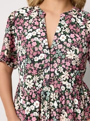 Yours Curve Black Ground Placket Tiered Dress - Image 4 of 5