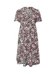 Yours Curve Black Ground Placket Tiered Dress - Image 5 of 5