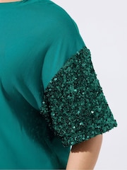 Yours Curve Green Limited Sequin Sleeve Mini Dress - Image 4 of 5