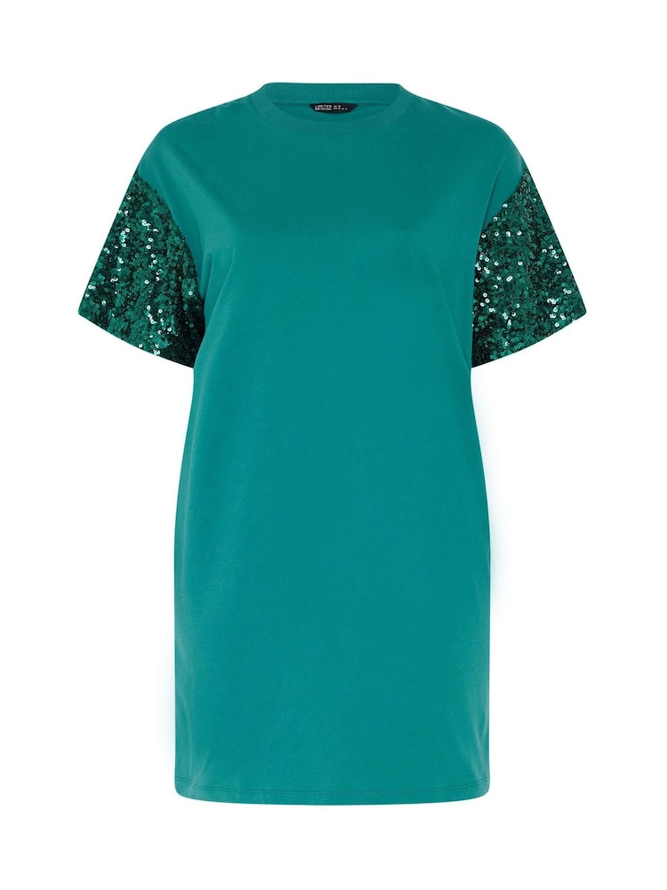 Yours Curve Green Limited Sequin Sleeve Mini Dress - Image 5 of 5 Yours Curve Green Limited Sequin Sleeve Mini Dress - Image 5 of 5