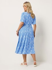 Yours Curve Blue Placket Tiered Dress - Image 3 of 5
