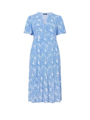 Yours Curve Blue Placket Tiered Dress - Image 5 of 5