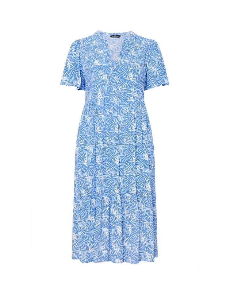 Yours Curve Blue Placket Tiered Dress - Image 5 of 5