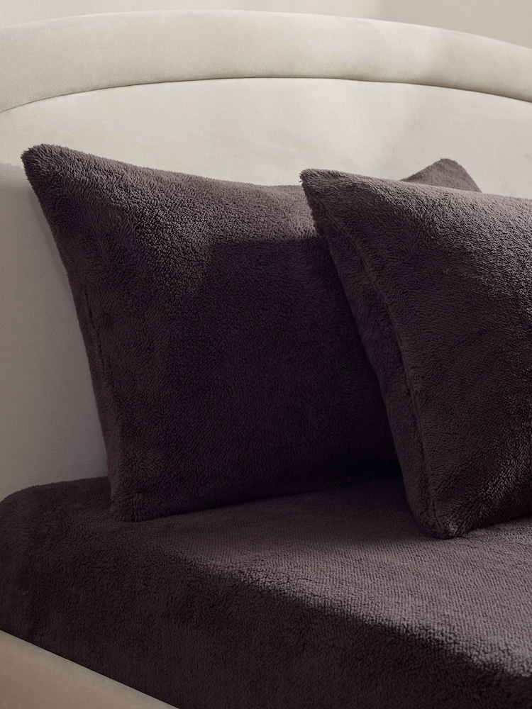 Set of 2 Chocolate Brown Teddy Fleece Pillowcases - Image 1 of 3 Set of 2 Chocolate Brown Teddy Fleece Pillowcases - Image 1 of 3